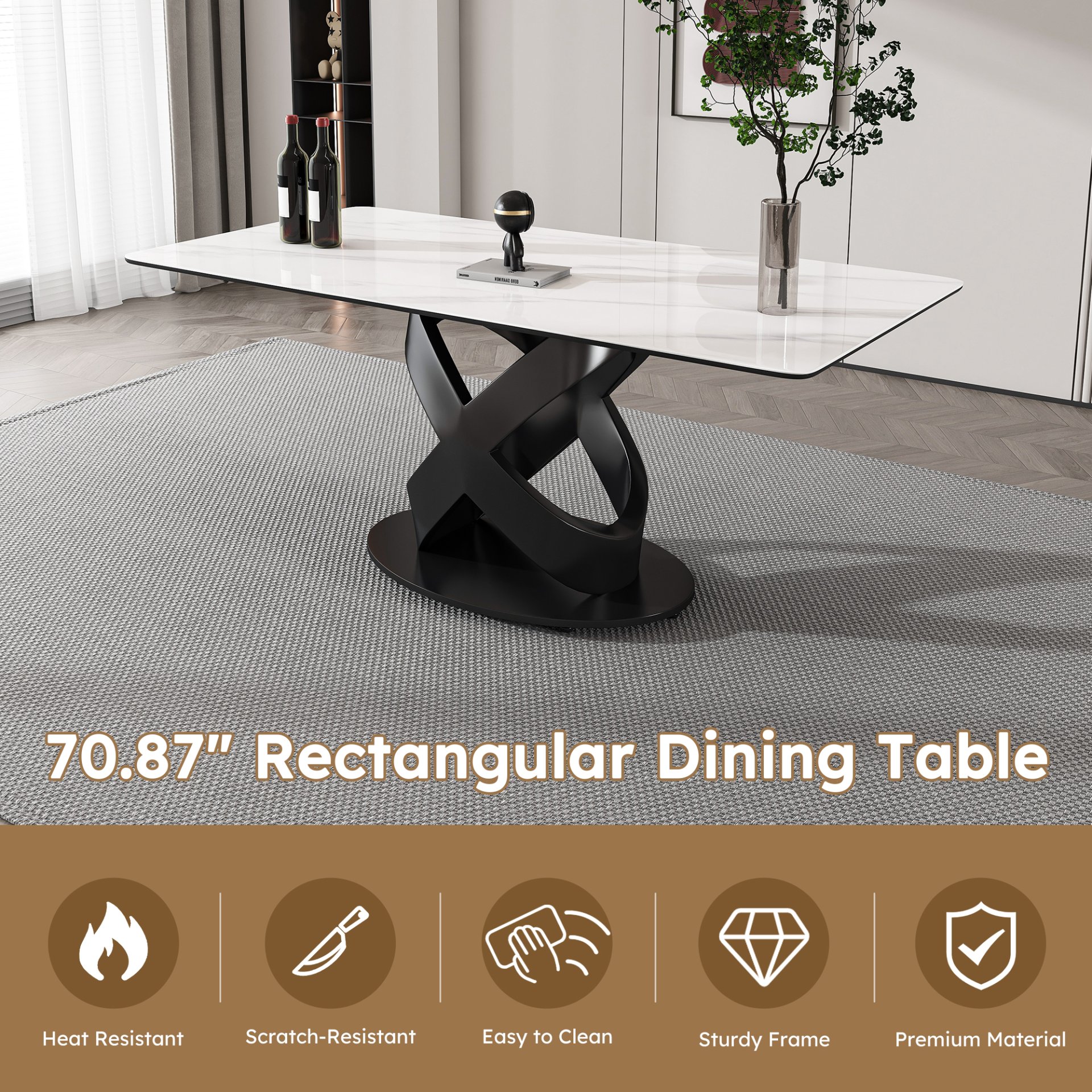 Rectangular Dining Table - Black / White - Image 7