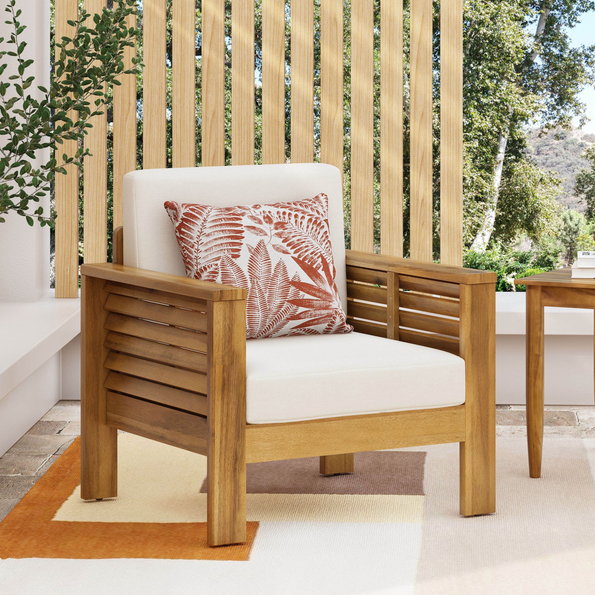 Outdoor Acacia Wood Club Chairs With Cushions - Teak / Beige - Image 2