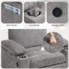 Modern Oversized Chair & Ottoman, Chenille Fabric Sofa Bed, Accent Chair Comfy Sofa With Cupholders And USB Charging Ports Chair For Living Room, Bedroom, Apartment - Gray - Image 6