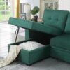 Upholstered Pull Out Sectional Sofa With Chaise - Green - Image 10
