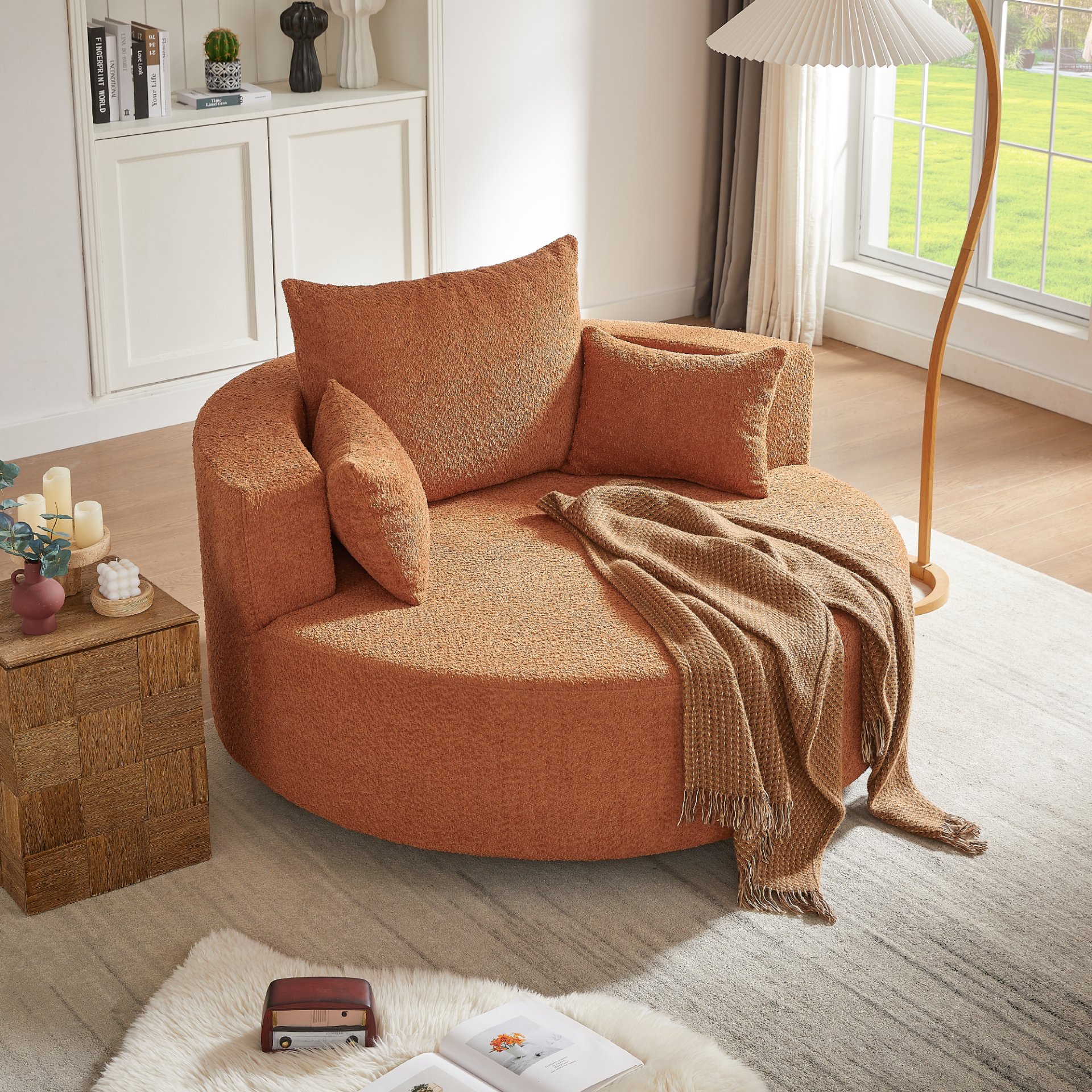 360° Swivel Chair Accent Barrel Chair Swivel Round Sofa Chair With 3 Removable Pillows For Living Room, Office And Hotel - Orange Red - Image 3