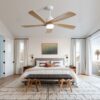 Indoor Ceiling Fan With Dimmable Led Light 5 Solid Wood Blades Remote Control Reversible Dc Motor With Smart App Control - White - Image 4