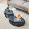 Modern Marble Pattern Double Layer Coffee Table Versatile Design With Tempered Glass And Base - Black / Transparent - Image 5