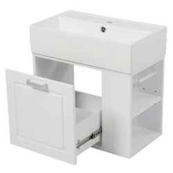 Wall Mounted Bathroom Vanity With Sink, Soft Close Drawer, Adjustable Shelf, Toilet Paper Holder - White