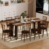 Rustic Rectangular Large Dining Table, Waterproof Desk For 8 People, & Steel With Adjustable Legs - Black / Rustic Brown - Image 5
