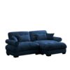 Modern Velvet 2 Seater Sofa With Ottoman Round Bolster Armrests Waist And Throw Pillows L Shape - Blue - Image 7