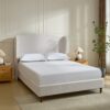 Hannah - Queen Upholstered Wingback Bed Size, Tall Headboard Upholstered Queen Bed, Premium Textured Canvas Chenille Look, Minimalist Designs, No Box Spring Needed - Ivory - Image 6