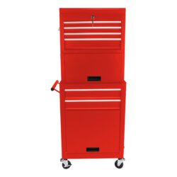6 Drawer Lockable Tool Cabinet On Wheels Steel Rolling Tool Chest With Detachable Toolbox, 2 In 1 Garage Workshop Storage Organizer With 4 Universal Casters - Red