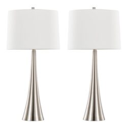 Diana - Contemporary Table Lamp (Set of 2) - Nickel / White