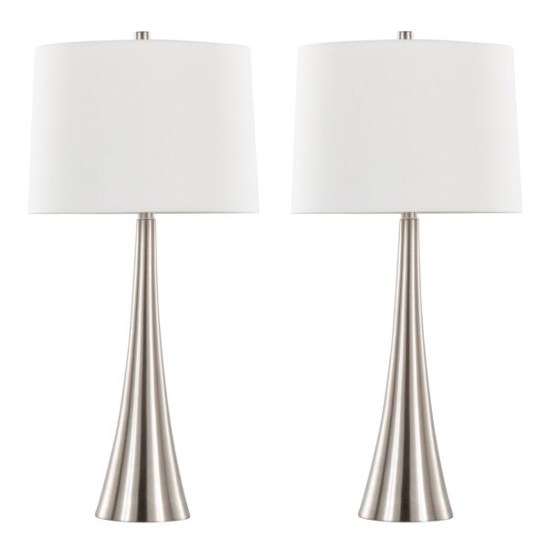Diana - Contemporary Table Lamp (Set of 2) - Nickel / White