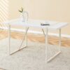 Industrial Rectangular Style Dining Table For 4 - 6 People With Thick Top And Metal Legs Frame - White - Image 4