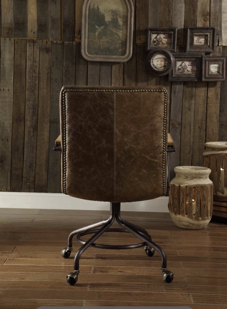 Harith - Vintage Top Grain Leather Office Chair - Brown - Image 5