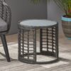 Achill - Outdoor Modern Boho Wicker Side Table With Glass Top - Gray - Image 6