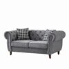 Chesterfield Velvet Upholstery Fabric Sofa With Roll Armrest And Nailhead, Mid Century Modern 2 Seater Couch - Gray - Image 6