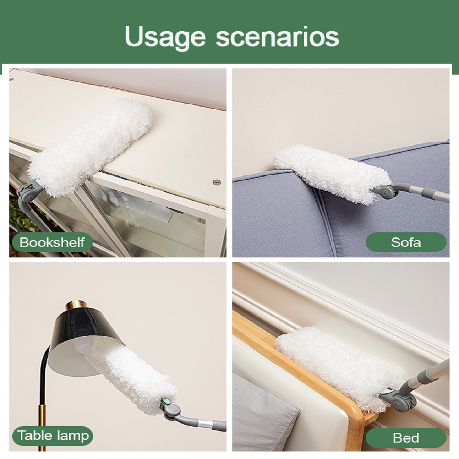 Long Handle Duster With Extension Bar, Home Dust Collector - White - Image 6