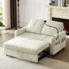 Modern Loveseat Pull Out Sofa Bed With Adjustable Backrest, Two Cup Holders, A Phone Holder, Three Charging Ports And Side Storage Pockets For Living Room - Beige - Image 2