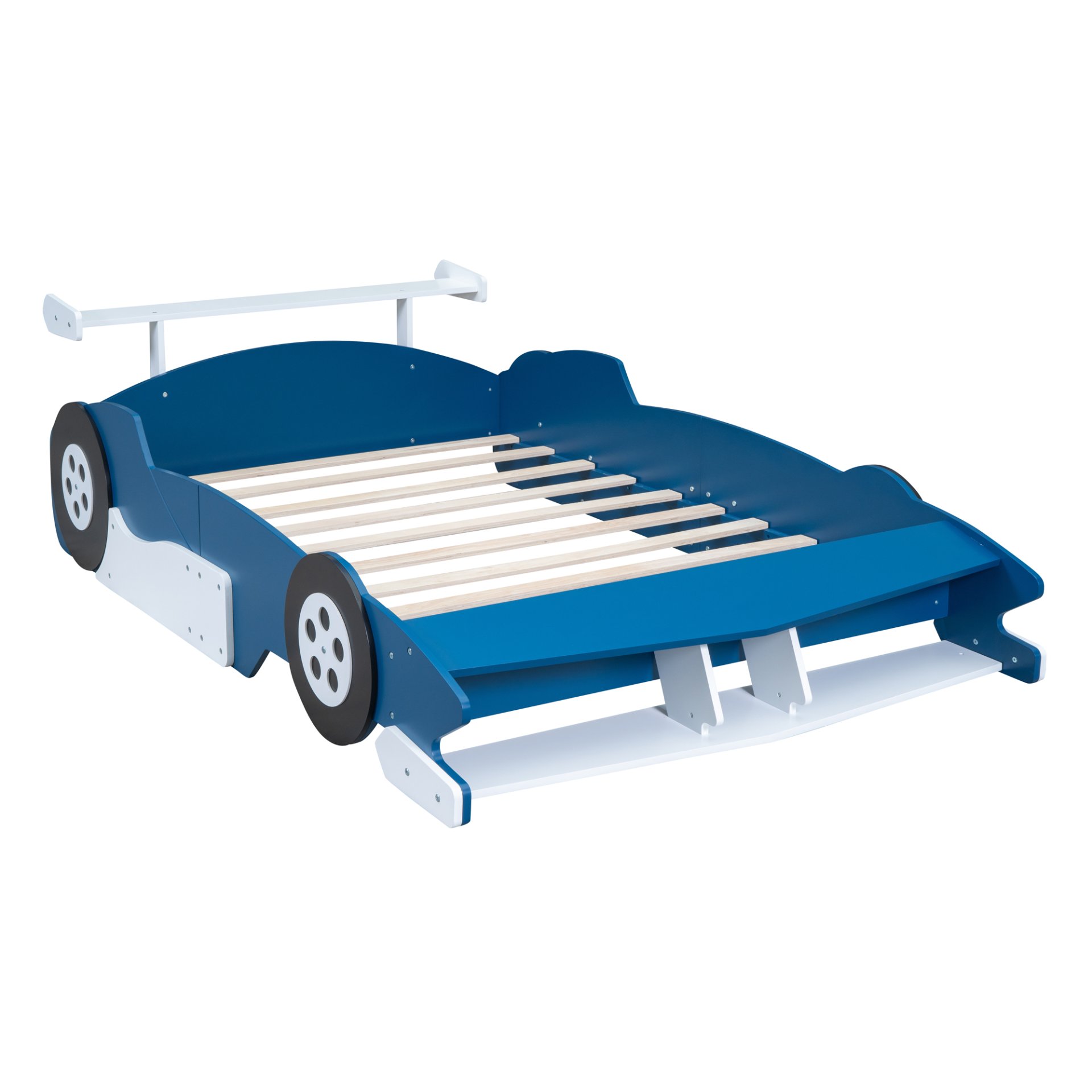 Full Size Race Car Shaped Platform Bed With Wheels - Blue - Image 7