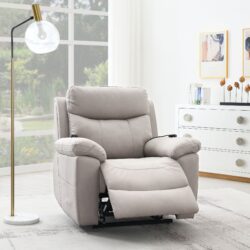 Chriki - Polished Microfiber Power Motion Recliner With Lift Heating Massage Chair - Light Gray