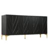 Modern Sideboard Buffet Cabinet With Handleless Press To Open Design, Carved Credenza Storage Cabinet With 4 Doors Construction - Black - Image 9