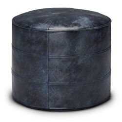 Connor - Round Pouf - Distressed Navy Blue