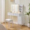 Modern Makeup Vanity Desk With LED Lights & Mirror 4 Drawer Dressing Table Set Space Saving For Bedroom - White - Image 2