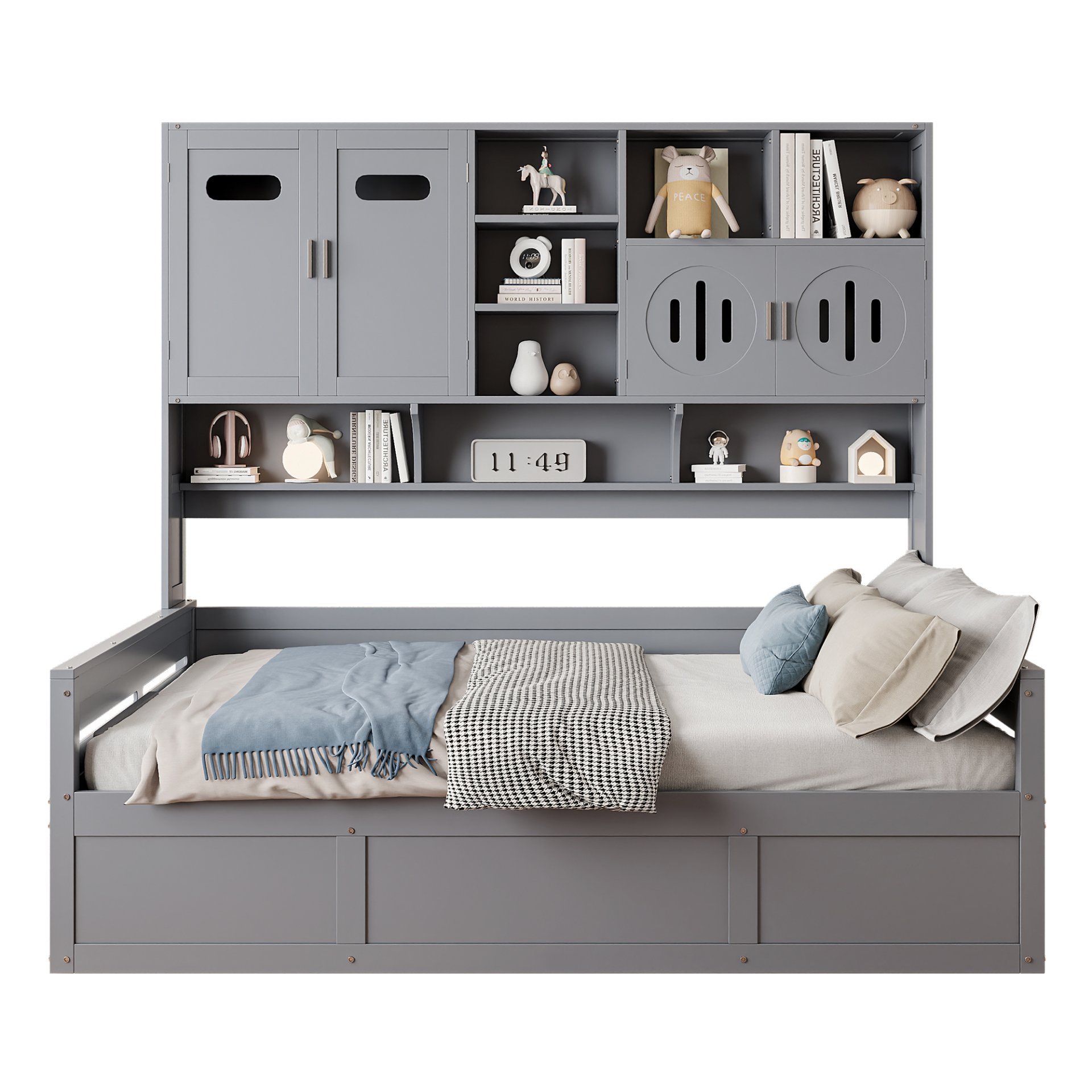 Full Size Wooden Daybed With Hydraulic Bed And All In One Cabinet And Shelf - Gray - Image 11