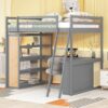Full Size Loft Bed With Ladder, Shelves, And Desk - Gray - Image 14