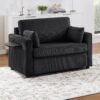 Twin Size Sofa Bed Sleeper Sofa Loveseat With Foldable Mattress, Side Table, Storage Pocket, USB Ports - Black - Image 6