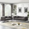 Wide Sofa With Jeweled Buttons, Square Arm, 2 Pillows - Gray - Image 2