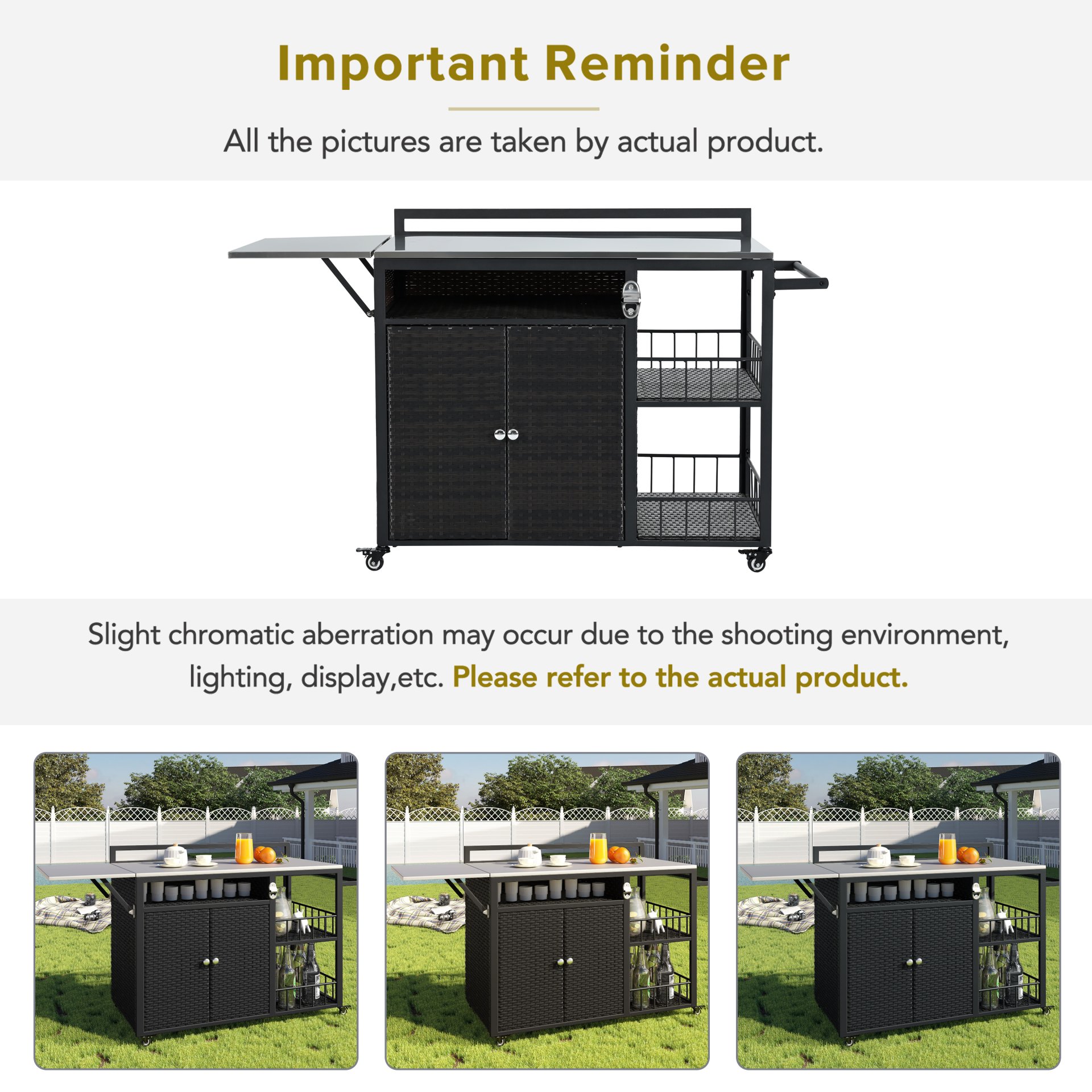 Outdoor Kitchen Island With Storage, Cooking Station, Grill Cart, Foldable Tabletop, And Bottle Opener - Dark Brown - Image 8