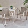 Outdoor Modern Aluminum Dining Chair Set With Rope Seat (Set of 2) - Silver / Taupe - Image 6