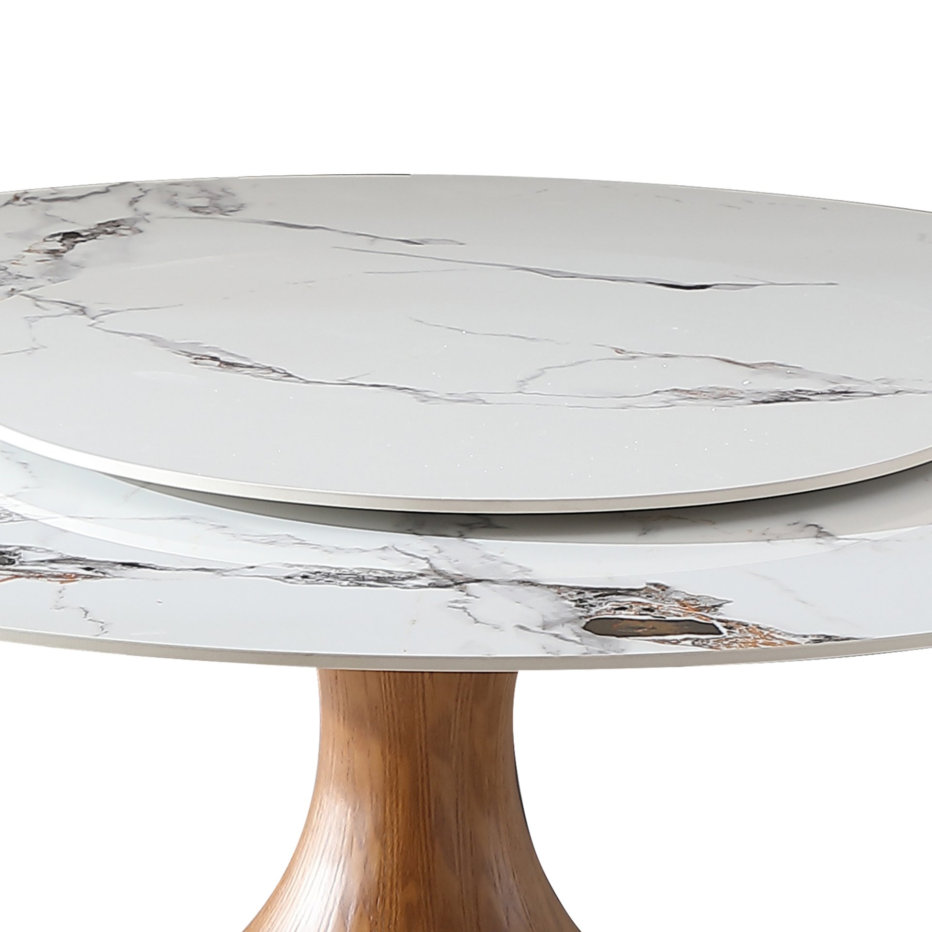 Round Dining Table 53" With Lazy Susan - Walnut / White - Image 6