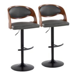 Pino - Mid-Century Modern Adjustable Barstool With Swivel With Rounded T Footrest (Set of 2) - Black / Walnut / Gray