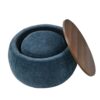 Round Storage Ottoman With 2 In 1 Function As End Table And Ottoman, Eucalyptus Wood And Foam - Dark Blue - Image 11
