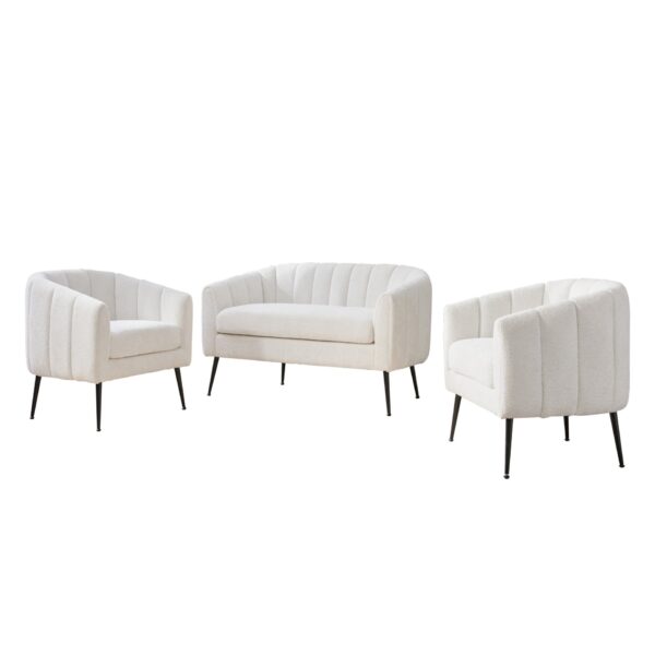 3 Piece Small Living Room Furniture Set, Sofa Loveseat & 2 Armchairs - Ivory