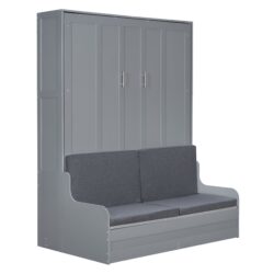 Queen Size Murphy Wall Bed With Cushion, Space Saving - Gray