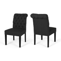 Broxton - Tuft Dining Rolltop Chairs With Button Tufted Backrest (Set of 2) - Dark Gray