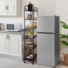 6 Tier Rolling Cart Gap Kitchen Slim Slide Out Storage Tower Rack With Wheels, 6 Baskets, Kitchen, Bathroom Laundry Narrow Piaces Utility Cart - Black - Image 7