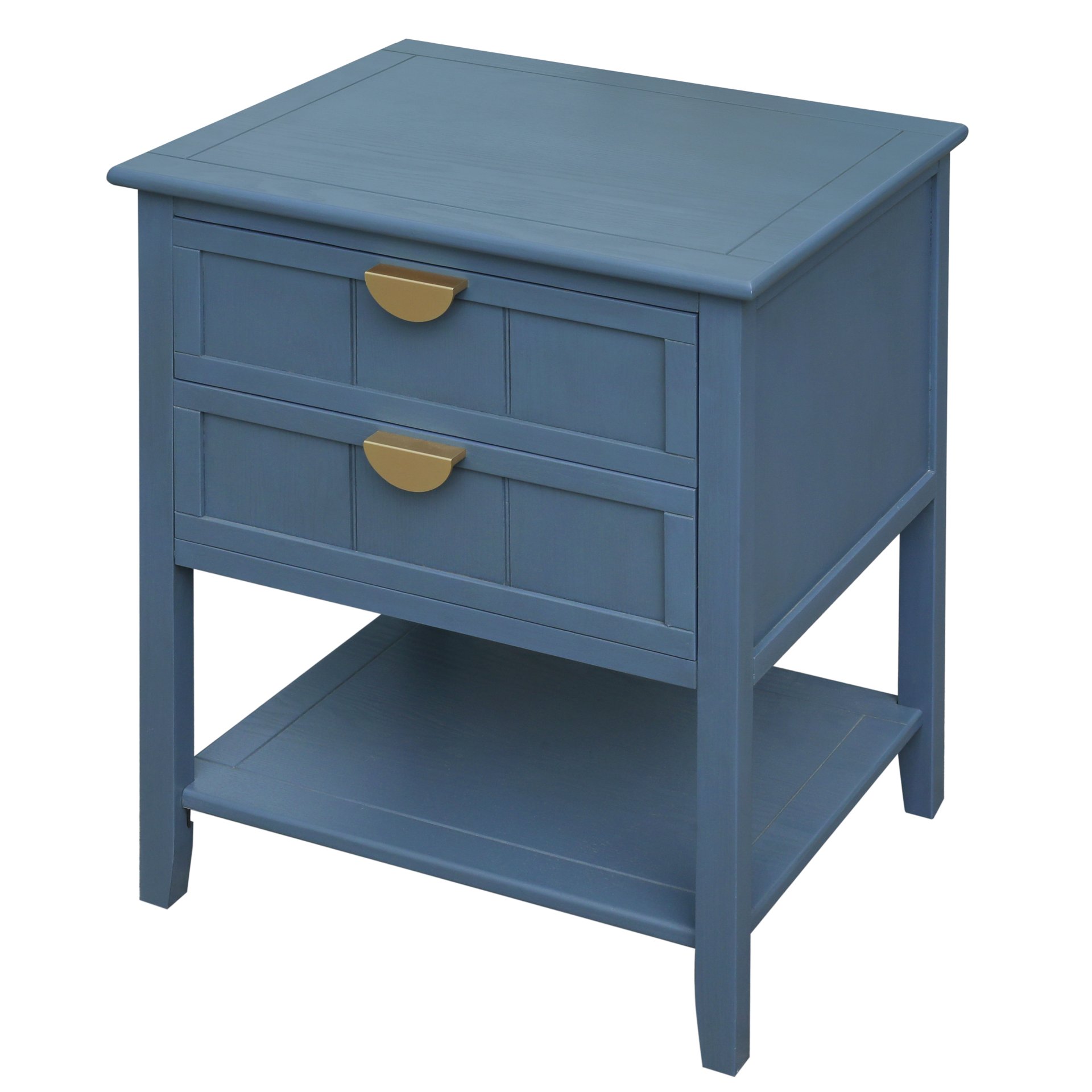 2 Drawer Side Table, American Style, End Table, Suitable For Bedroom - Blue - Image 10
