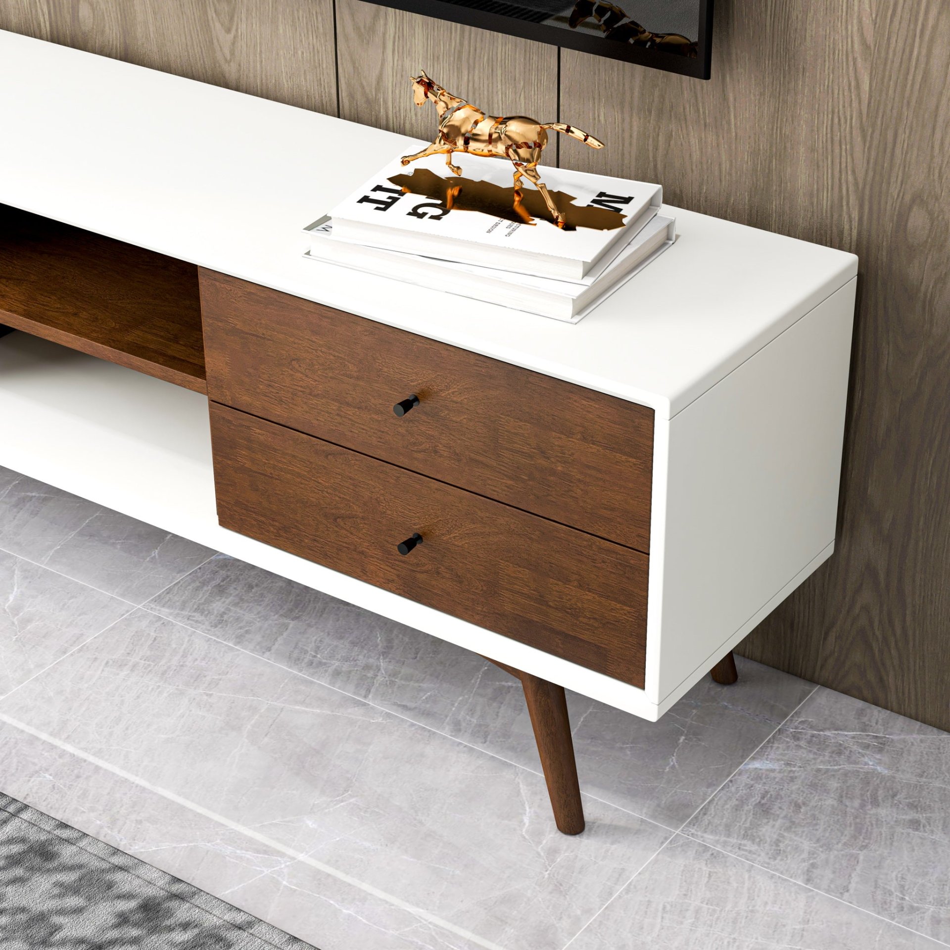 Caroline - White TV Stand Up To 72" - Brown / White - Image 14