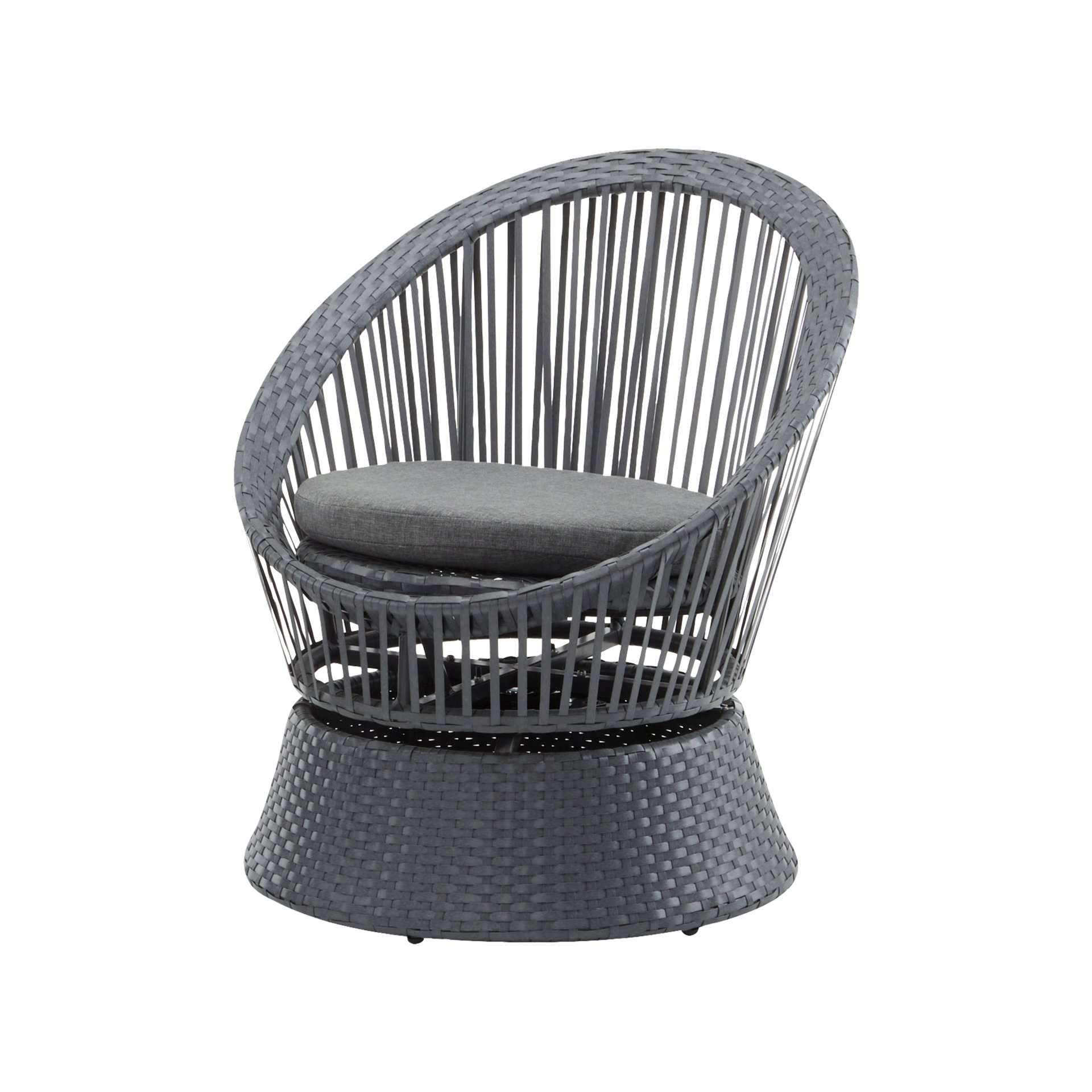 Modern Swivel Wicker Lounge Chair With Pe Rattan And Iron Frame, Round Design - Gray - Image 9