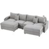 Modern Style 4 - Seater Sofa Sectional Sofa Couch With Storage Space, Two Movable Ottomans, Two USB Ports, Two Cup Holders, A Phone Holder For Living Room - Gray - Image 23