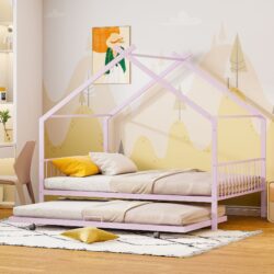 Twin Size House Bed With Twin Size Trundle - Pink