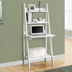 Computer Desk Leaning With Storage Shelves For Home Office - White