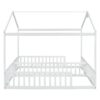 Double Twin House-Style Floor Bed With Fence, Guardrails, Without Door - White - Image 16