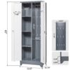 Metal Storage Cabinets, Cleaning Tool Cabinet With Locking Door, Tall Broom Tool Organizer And Storage, Large Storage Cabinet For Kitchen - Gray / White - Image 3