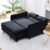 Modern Fabric Multi Functional Sofa Bed With Adjustable Armrests And Backrests Letter Striped Design Frame - Black - Image 4