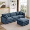 Modern Modular Sectional Sofa Shaped Couch Set With Movable Ottoman - Blue - Image 5