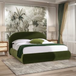 Archie - Queen Puffy Grounded Upholstered Platform Bed - Olive Green
