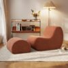 Curved Lounge Chair With Ottoman And High Resilience Foam - Orange - Image 2